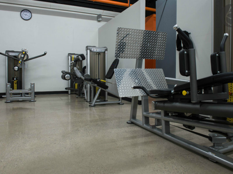 Catalyst Fitness polished concrete flooring, 400-grit satin finish