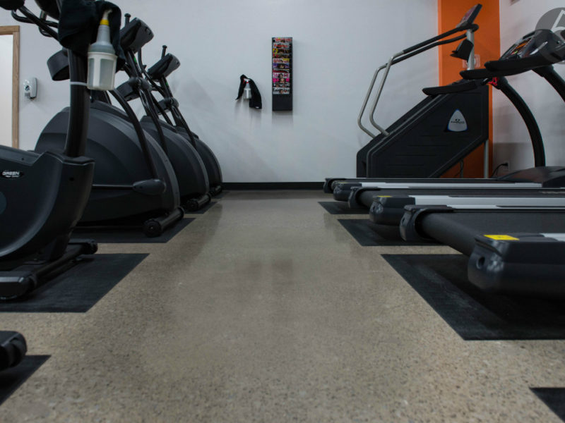 Catalyst Fitness concrete polishing, 400-grit satin finish