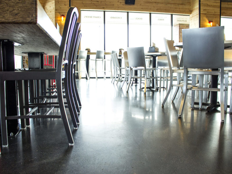 Polished Concrete floor with Black Penetrating Dye burgerfi