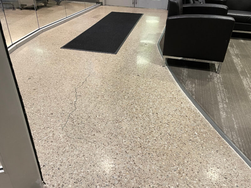 Waiting area with polished concrete and walk on carpet