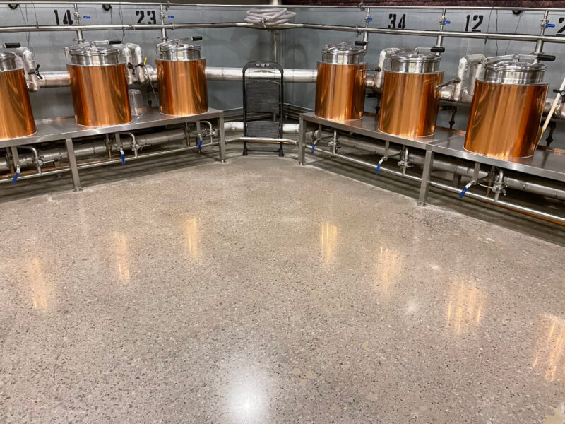 Polished concrete floor in small brewing area