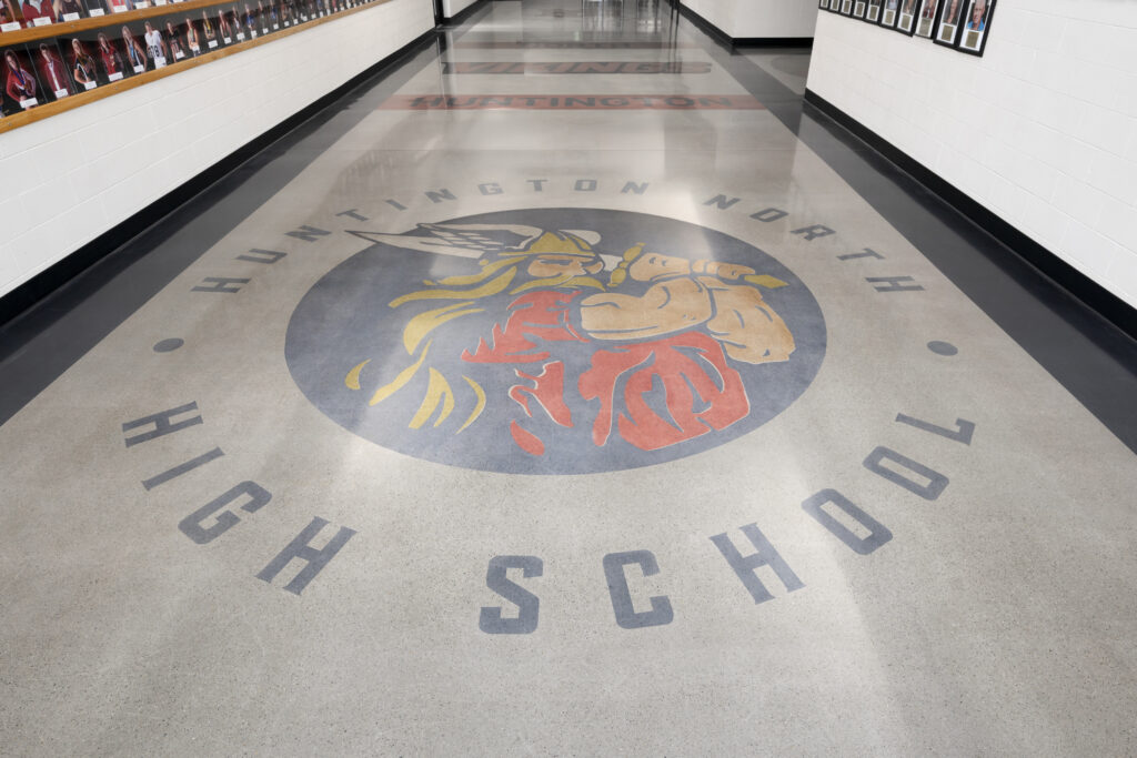 DANCER Polished Concrete with Dyed Logos at Huntington North High School