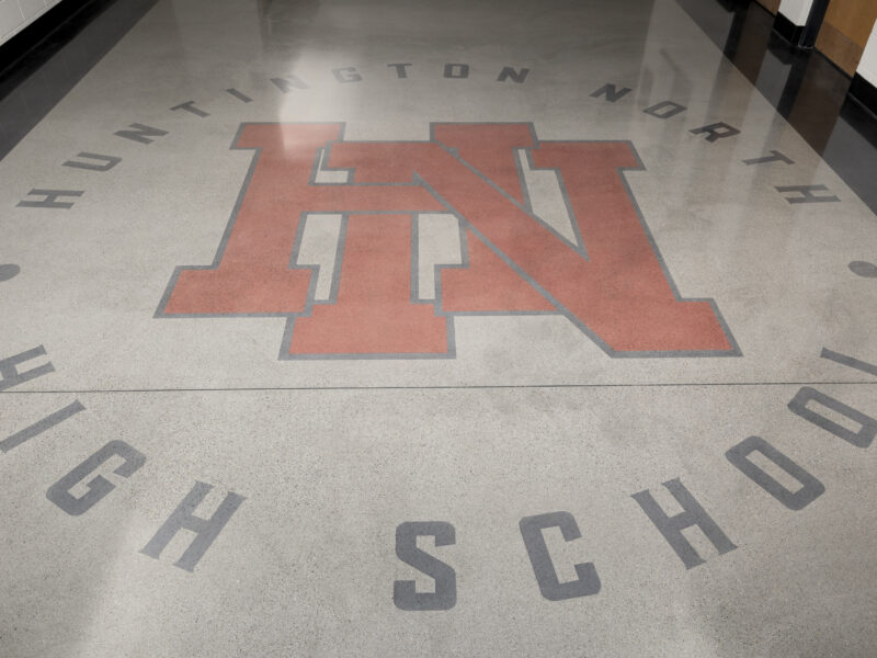 DANCER Polished Concrete with Dyed Logos at Huntington North High School